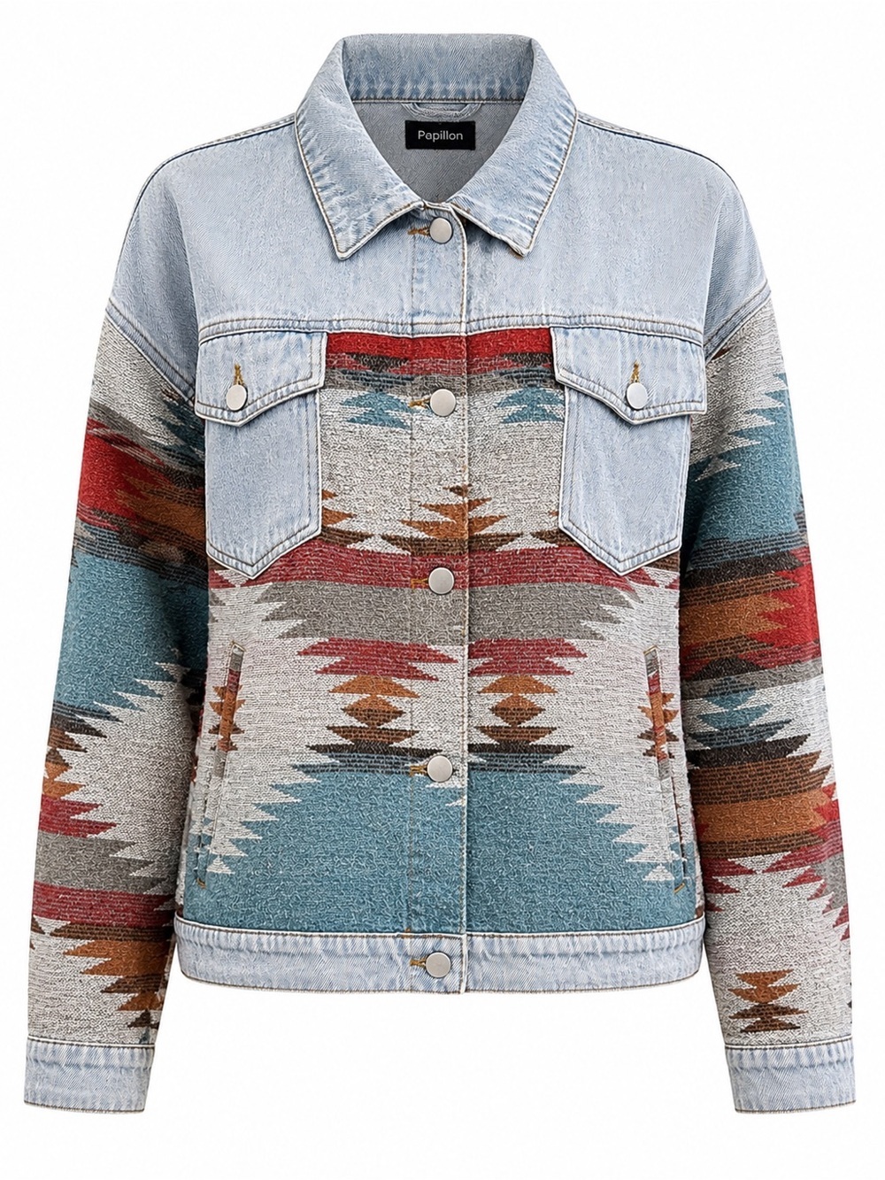Papillon Aztec Denim Jacket Shacket Western Boho Large